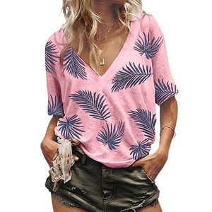 Danqi Pink Palms V Neck Tee Size M
